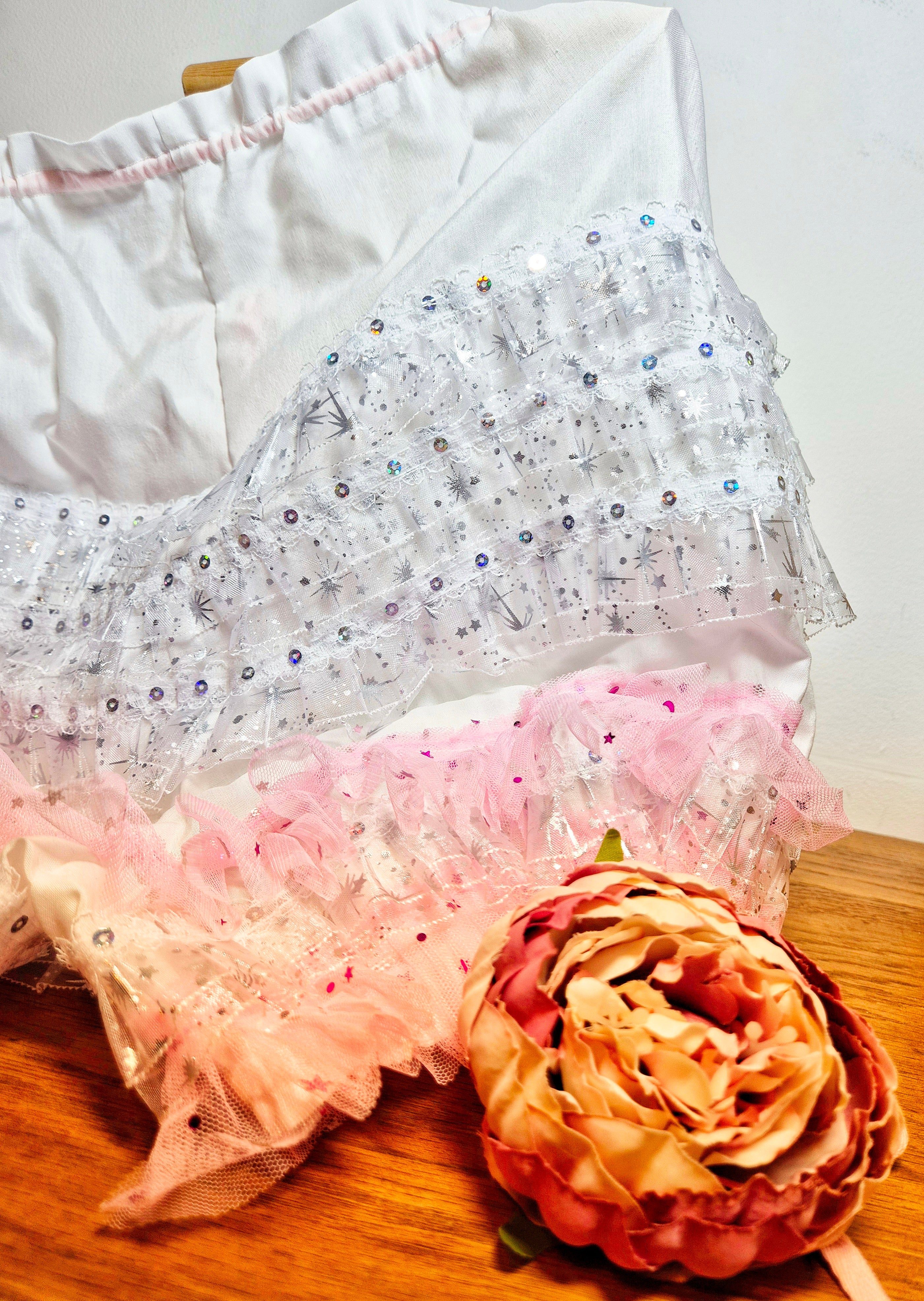 Back ruffle detail on dolly drawers showing layers of sumptious ruffles across buttocks. sissy knickers, adult baby nappy cover, victorian style drawers, unisex